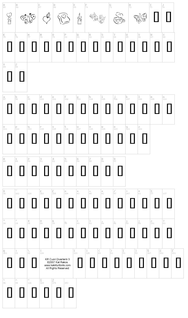 KR Cuori Divertenti 3 font map
